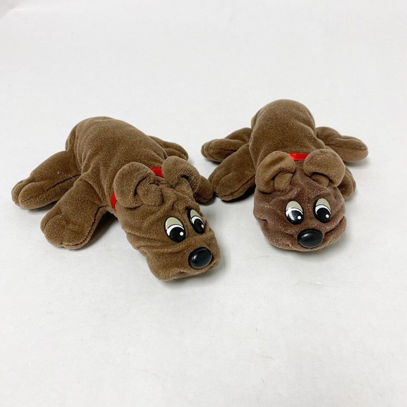 Tonka Other - Lot of 2 Vintage Pound Puppies RUMPLE SKINS Brown Puppy Dog Plush Stuffed 8"